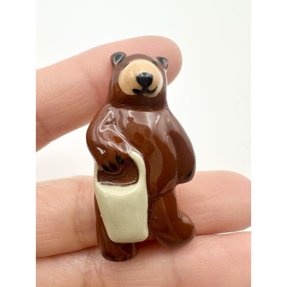 Vintage Ceramic Bear Cartoon Pin Brooch